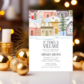 Invitation Noël d'hiver Il faut un Baby shower de village