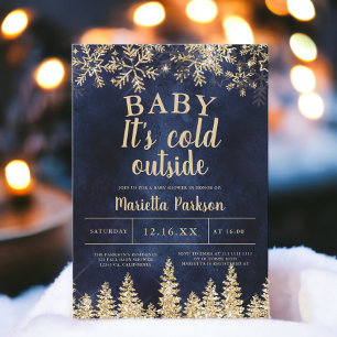 Invitation Noël d'hiver or pin naval shower de bébé