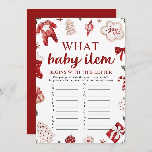 Invitation Noël d'hiver Quel bébé Baby shower objet Jeu (Devant / Derrière)