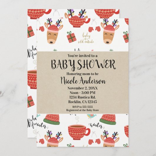 Invitation Noël d'hiver Rustic Kraft Baby shower de vacances (Devant / Derrière)