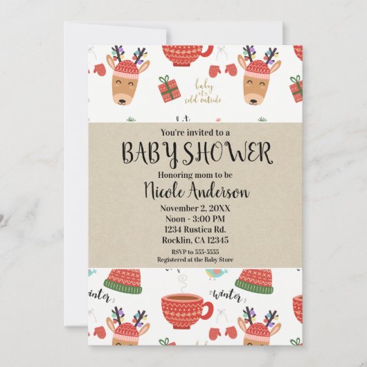 Invitation Noël d'hiver Rustique Kraft Fête de bébé de vacanc (Devant)