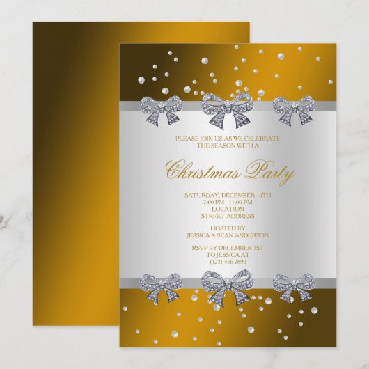 Invitation Noël Diamant Arcs et Perles Or (Devant / Derrière)