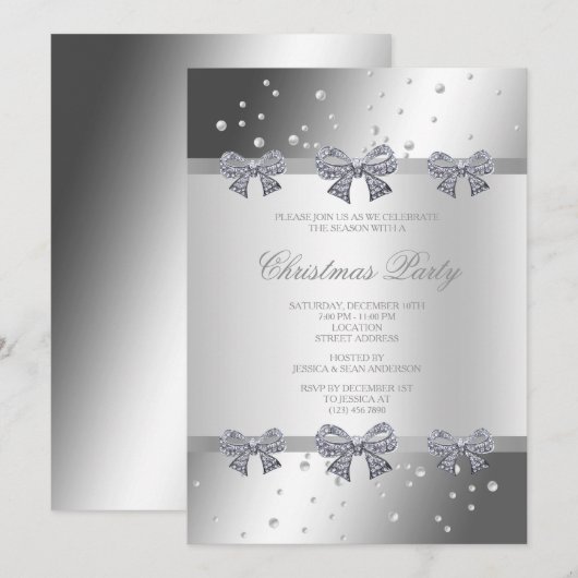 Invitation Noël Diamants et Perles d'Argent (Devant / Derrière)