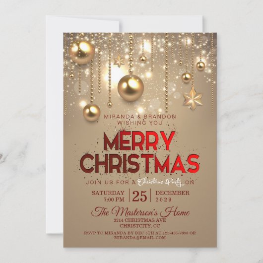 Invitation Noël d'or Baubles & Etoiles Noël (Devant)