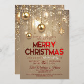 Invitation Noël d'or Baubles & Etoiles Noël (Devant / Derrière)