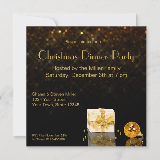Invitation Noël doré étincelant (Dos)