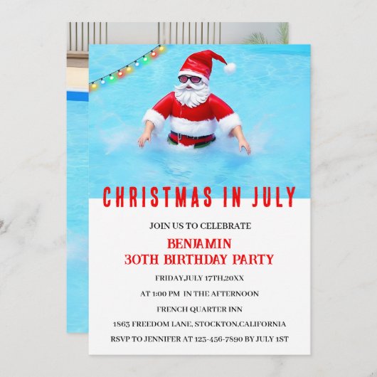 Invitation Noël drôle En Juillet Anniversaire Pool Party (Devant / Derrière)
