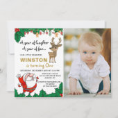 Invitation Noël du Père Noël Reindeer Photo d'anniversaire (Devant)