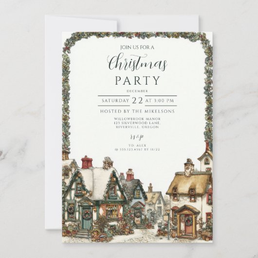Invitation Noël du village d'hiver vintage (Devant)