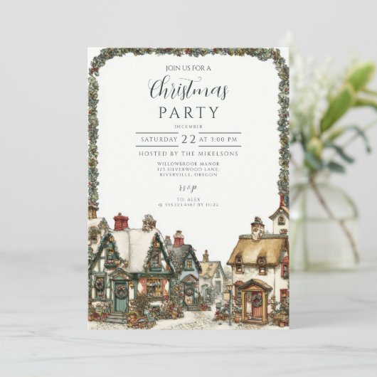 Invitation Noël du village d'hiver vintage (Debout devant)