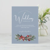 Invitation Noël Dusty Blue Winter Mariage (Debout devant)