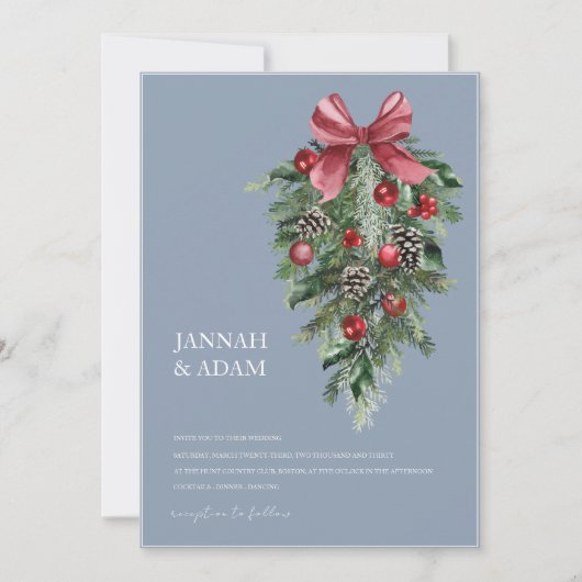 Invitation Noël Dusty Blue Winter Mariage (Devant)