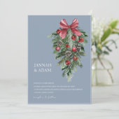 Invitation Noël Dusty Blue Winter Mariage (Debout devant)