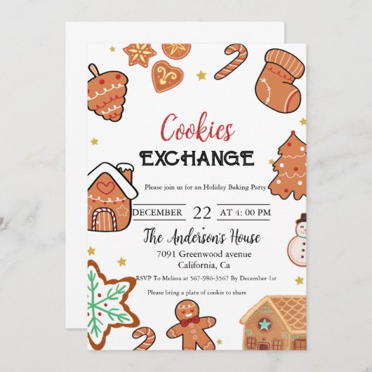 Invitation Noël Échange de biscuits fête de Noël (Devant / Derrière)