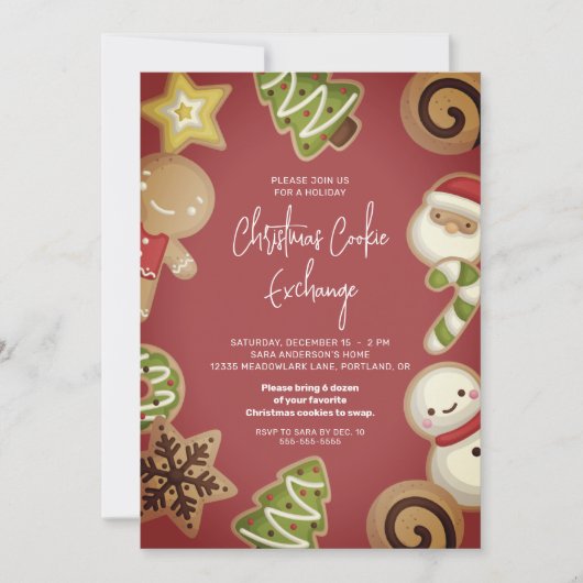 Invitation Noël Échange de biscuits fête de Noël (Devant)