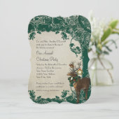 Invitation Noël Élégance Vintage Toile Florale Damas (Debout devant)