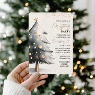 Invitation Noël élégant à l'aquarelle noir et or