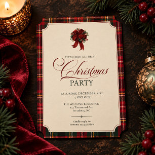 Invitation Noël Élégant avec Nœud Papillon à Carreaux Tartan