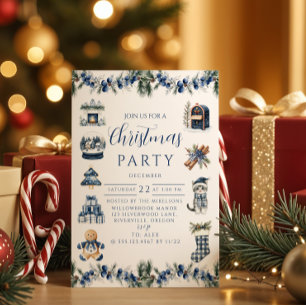 Invitation Noël élégant bleu chinoiserie