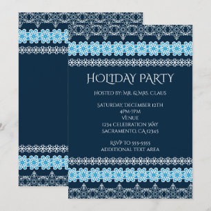 Invitation Noël élégant en dentelle bleue et blanche pour une