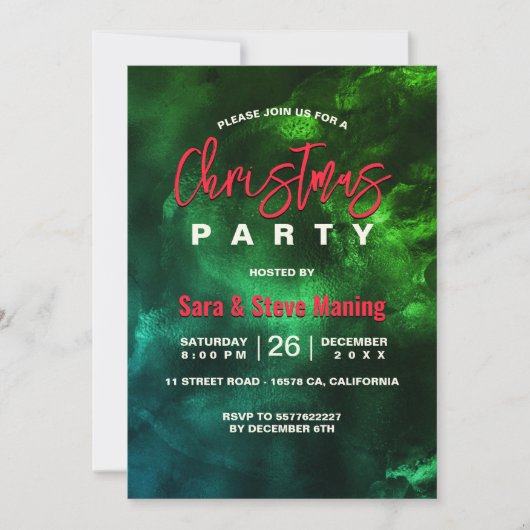 Invitation Noël élégant en marbre vert rouge (Devant)