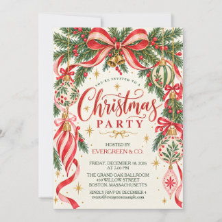 Invitation Noël Élégant Rétro Ruban Fête de Fêtes