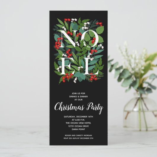 Invitation NOEL Élégant Vacances vertes (Debout devant)