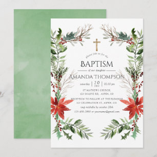 Invitation Noël en bois hivernal Baptême ou Christening