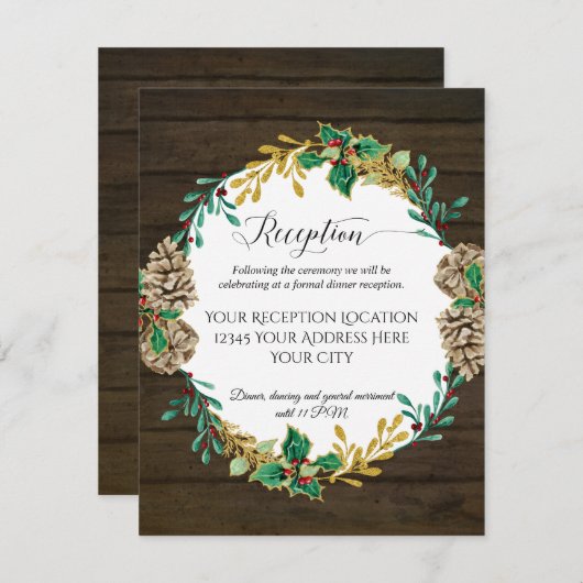 Invitation Noël en bois rustique Réception de mariage verdure (Devant / Derrière)