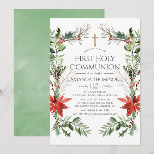 Invitation Noël en forêt hivernale Première Sainte Communion