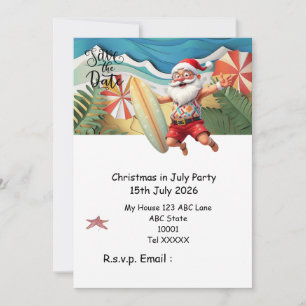 Invitation Noël en juillet avec PÈRE NOËL Sauvegarder la date