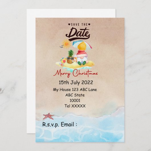 Invitation Noël en juillet avec SANTA CLAUS Enregistrer la da (Devant / Derrière)