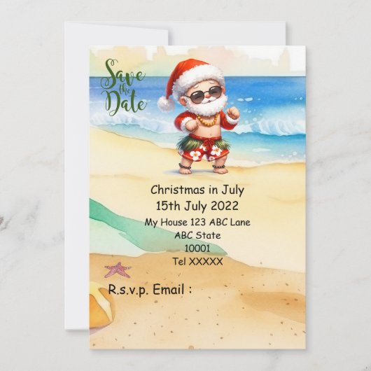 Invitation Noël en juillet avec SANTA CLAUS Enregistrer la da (Devant)
