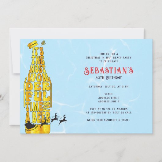 Invitation Noël en juillet Été Père Noël Bière et barbecue An (Devant)