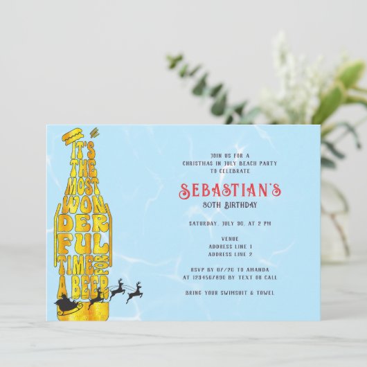 Invitation Noël en juillet Été Père Noël Bière et barbecue An (Debout devant)