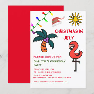 Invitation Noël en juillet Fête d'été Flamant rose Anniversai