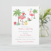 Invitation Noël en juillet fête flamingo moderne (Debout devant)