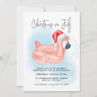 Noël En Juillet Flamant rose Summer Pool Party Inv