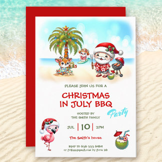 Invitation Noël En Juillet Joli Père Noël Été Noël