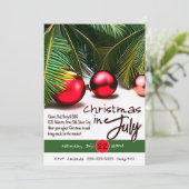 Invitation Noël en juillet Palmier Ornements Rouges Tropicaux (Debout devant)