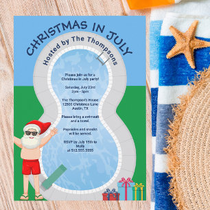 Invitation Noël en juillet Père Noël Fête d'été au bord de la