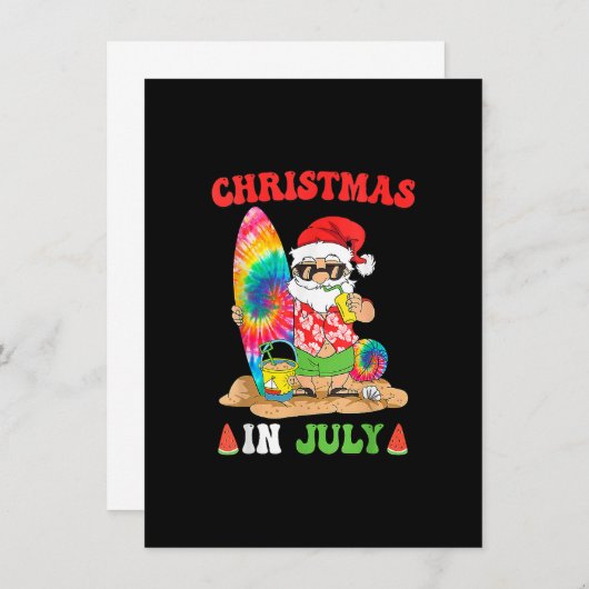 Invitation Noël En Juillet Père Noël Tie Dye Surf D'Été Surfi (Devant / Derrière)