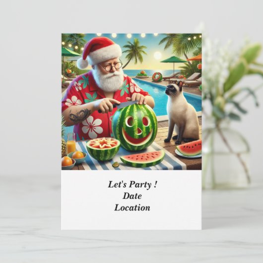 Invitation Noël en juillet Pool Party avec le Père Noël (Debout devant)