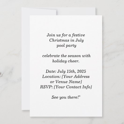 Invitation Noël en juillet Pool Party avec le Père Noël (Dos)