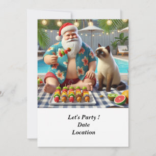 Invitation Noël en juillet Pool Party avec le Père Noël
