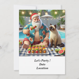 Invitation Noël en juillet Pool Party avec le Père Noël