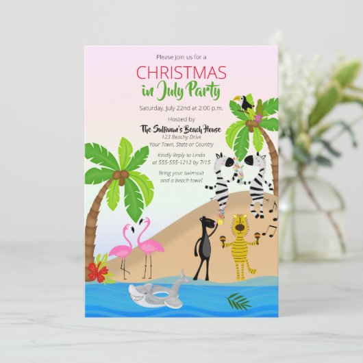 Invitation Noël en juillet Tropical Beach Party (Debout devant)