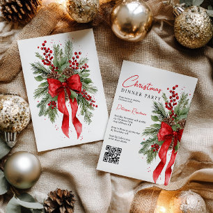 Invitation Noël Entreprise Fête Aquarelle Pine Red Bow
