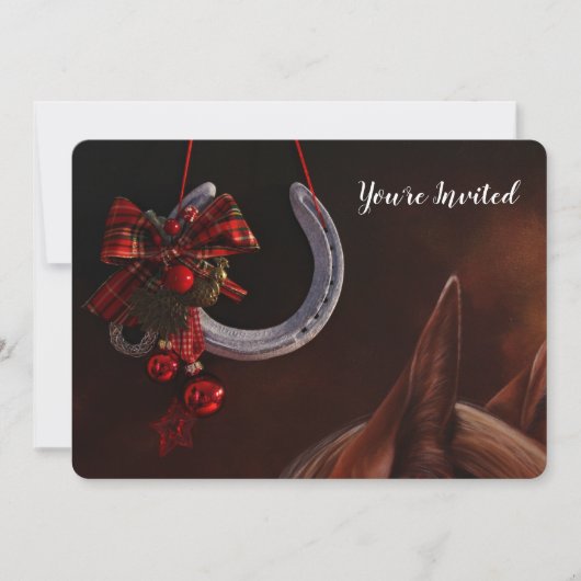 Invitation Noël équestre pendre en fer à cheval Photo (Devant)