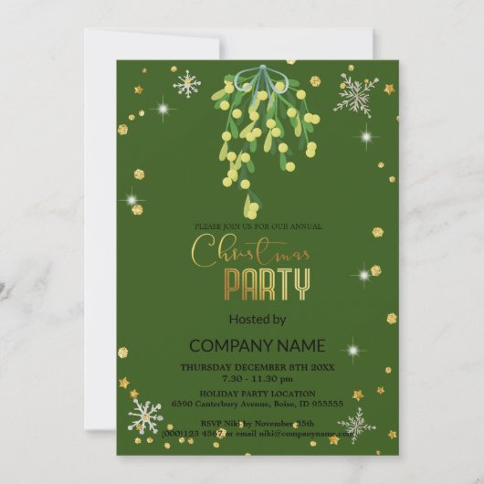 Invitation Noël et Mistletoe vert, diamants de flocon de neig (Devant)